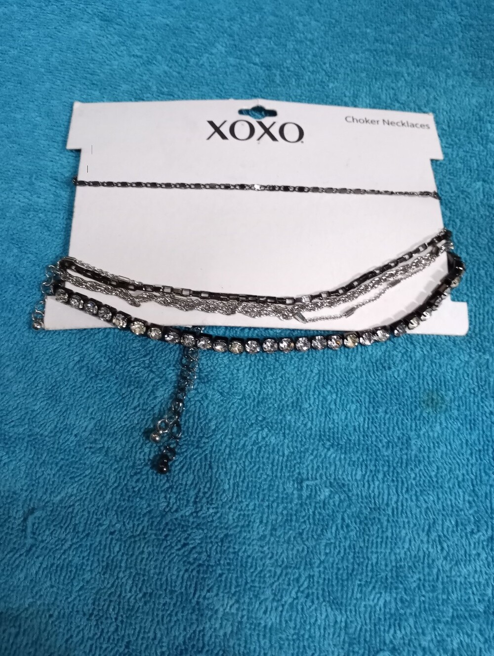 XOXO Silver-Tone Layered Choker Necklace with Clear Crystals